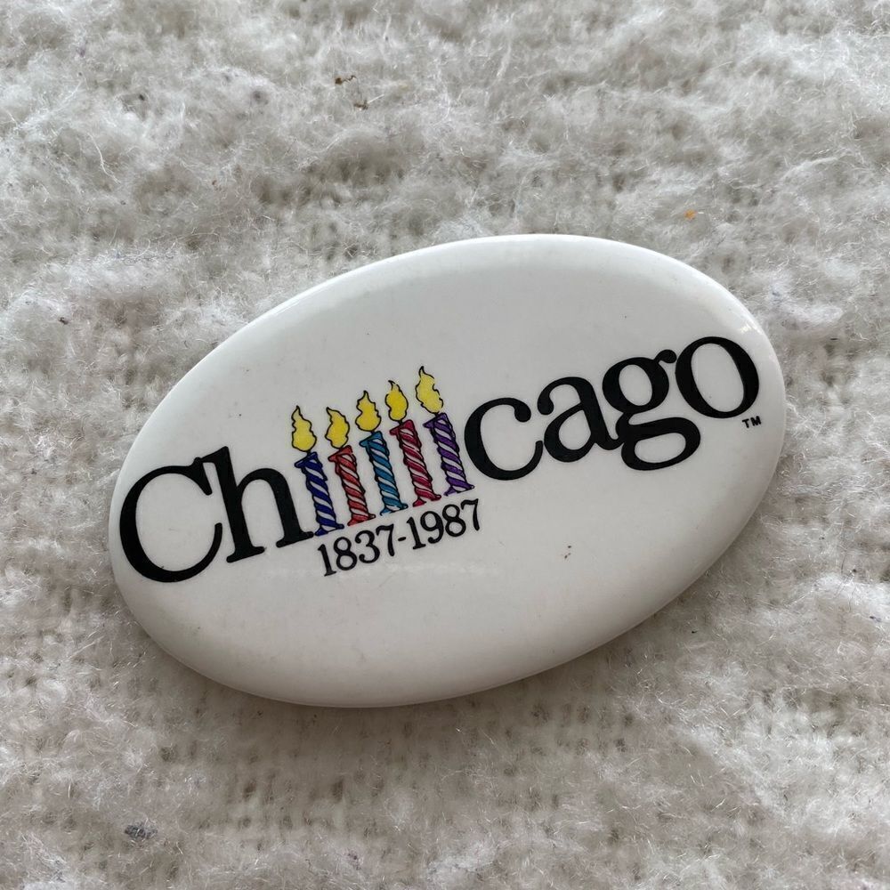 Vintage 1980s Chicago Anniversary Button Pin Retro City Collectible Memorabilia